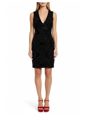 Alice & Olivia - Black Velvet Paisley Print Sequins Dress Size 6